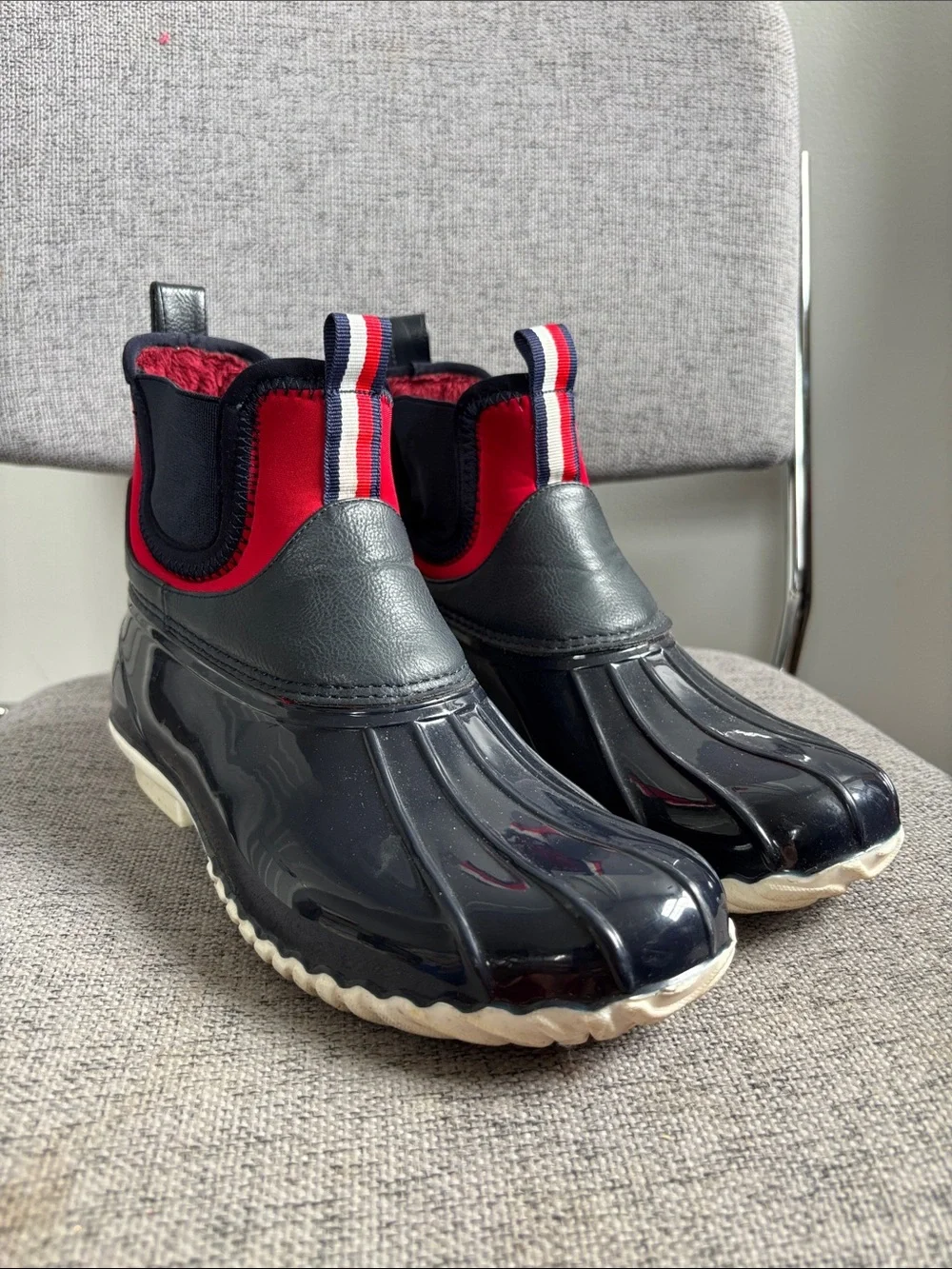 Tommy Hilfiger Navy, Red & White Duck Rain Boots